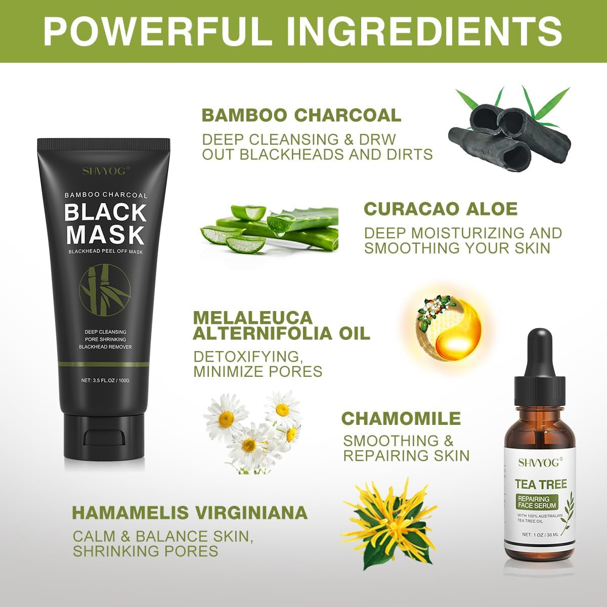 Masque De Points Noirs Masque Peel off Blackhead Remover Au Charbon Dissolvant Les Points Noirs Avec Sérum Arbre À Thé, Nettoyage En Profondeur Purifiant, Acné, Rétrécissement Des Pores(100G+30Ml)
