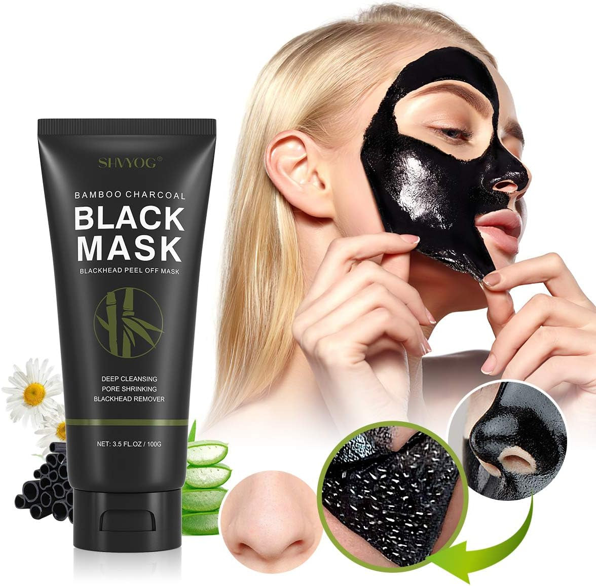 Masque De Points Noirs Masque Peel off Blackhead Remover Au Charbon Dissolvant Les Points Noirs Avec Sérum Arbre À Thé, Nettoyage En Profondeur Purifiant, Acné, Rétrécissement Des Pores(100G+30Ml)
