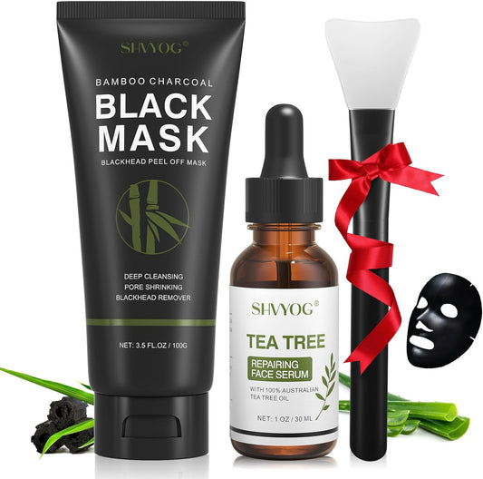 Masque De Points Noirs Masque Peel off Blackhead Remover Au Charbon Dissolvant Les Points Noirs Avec Sérum Arbre À Thé, Nettoyage En Profondeur Purifiant, Acné, Rétrécissement Des Pores(100G+30Ml)